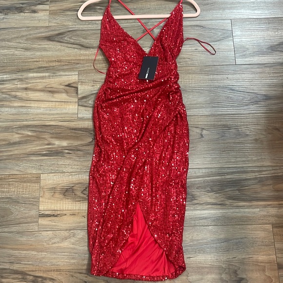 slim fit dress slacks Red Glitter Bodycon Midi Dress main image 0